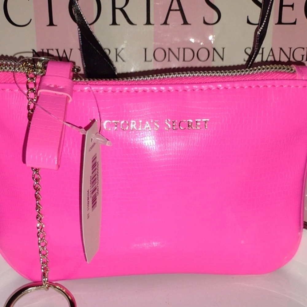 Victoria's Secret Hot Pink Pouchette Silver ⛓️ NWT - Picture 1 of 5